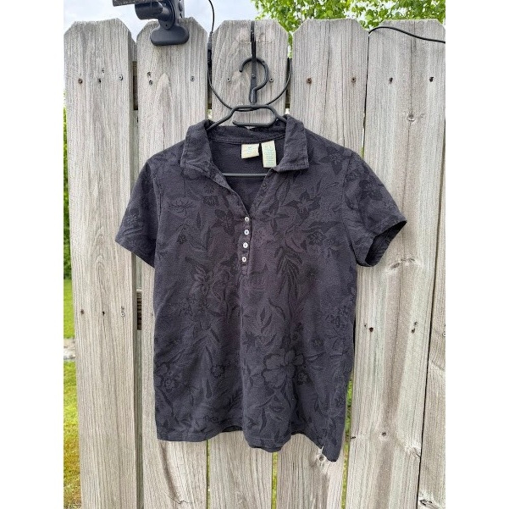 Caribbean Joe Womens Grey‎ Tonal Tropical Floral Short Sleeve Polo Shirt Large